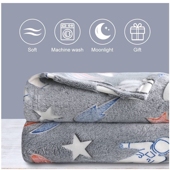 Glow in The Dark blanket Astronaut Blanket,Grey Space Blanket for Boys gift - Picture 3 of 8